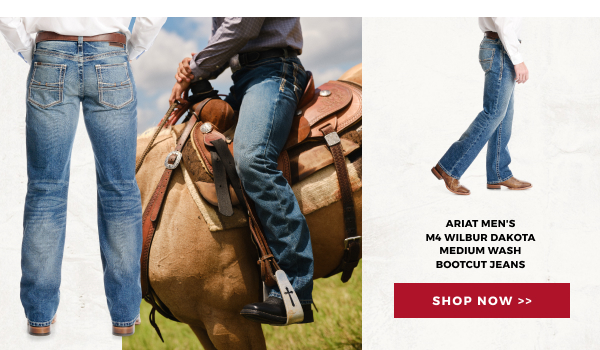 ARIAT MEN'S M4 WILBUR DAKOTA MEDIUM WASH BOOTCUT JEANS | SHOP NOW >>