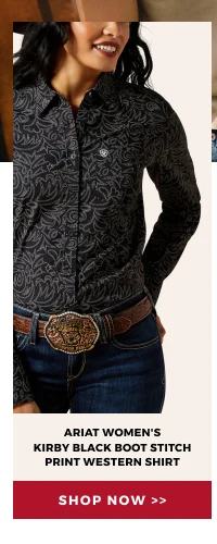 ARIAT WOMEN'S KIRBY BLACK BOOT STITCH PRINT WESTERN SHIRT | SHOP NOW >>