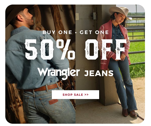BUY ONE GET ONE 50% OFF WRANGLER JEANS | SHOP SALE >>