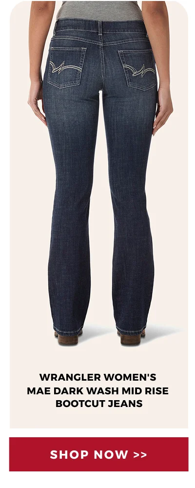 WRANGLER WOMEN'S MAE DARK WASH MID RISE BOOTCUT JEANS | SHOP NOW >>