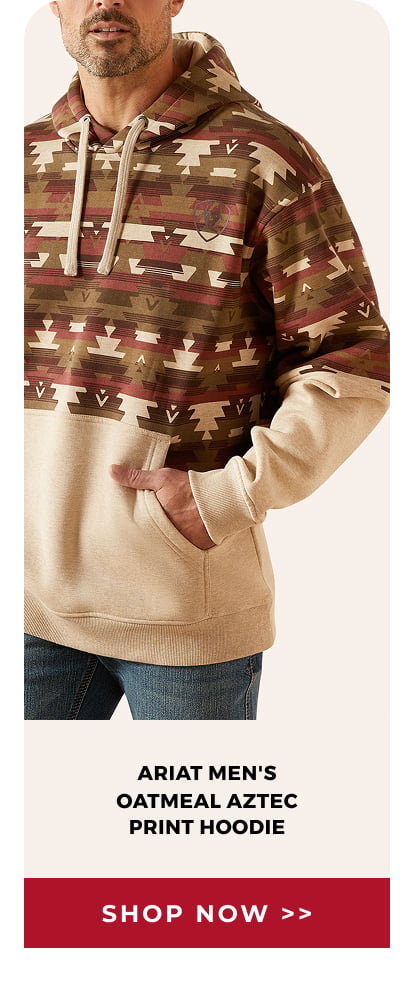 ARIAT MEN'S OATMEAL AZTEC PRINT HOODIE | SHOP NOW >>