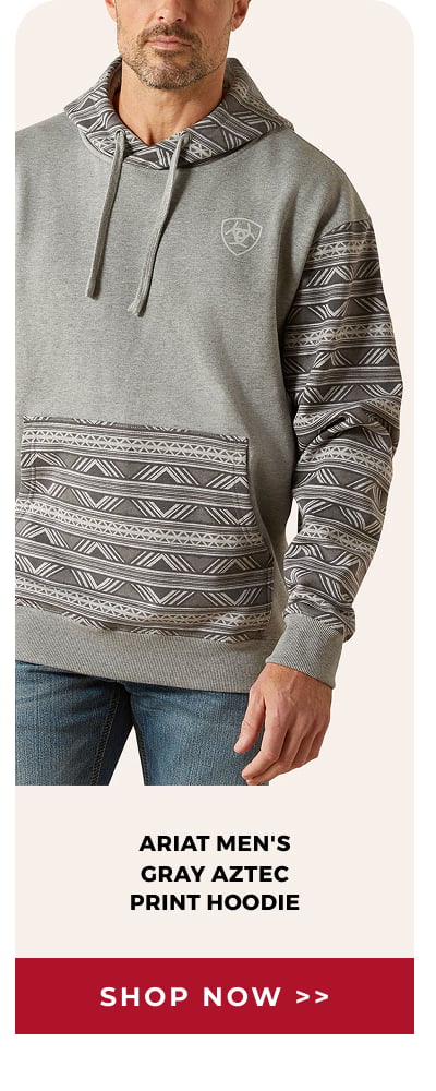 ARIAT MEN'S GRAY AZTEC PRINT HOODIE | SHOP NOW >>