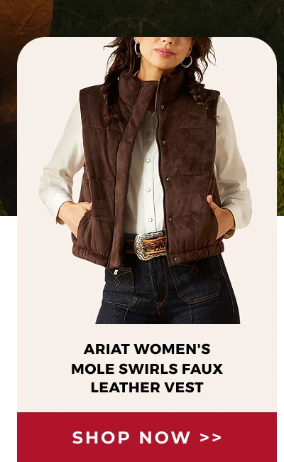 ARIAT WOMEN'S MOLE SWIRLS FAUX LEATHER VEST | SHOP NOW >>