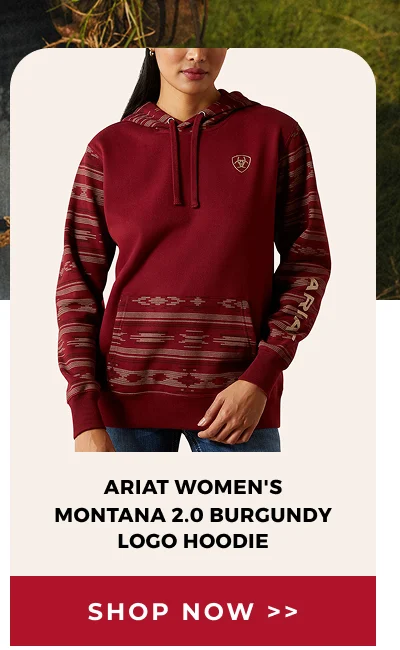 ARIAT WOMEN'S MONTANA 2.0 BURGUNDY LOGO HOODIE | SHOP NOW >> 