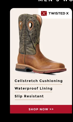 TWISTED X CELLSTRETCH CUSHIONING WATERPROOF LINING SLIP RESISTANT | SHOP NOW >>