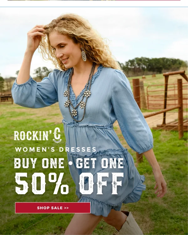 ROCKIN' C WOMEN'S DRESSES BUY ONE GET ONE 50% OFF | SHOP SALE >>