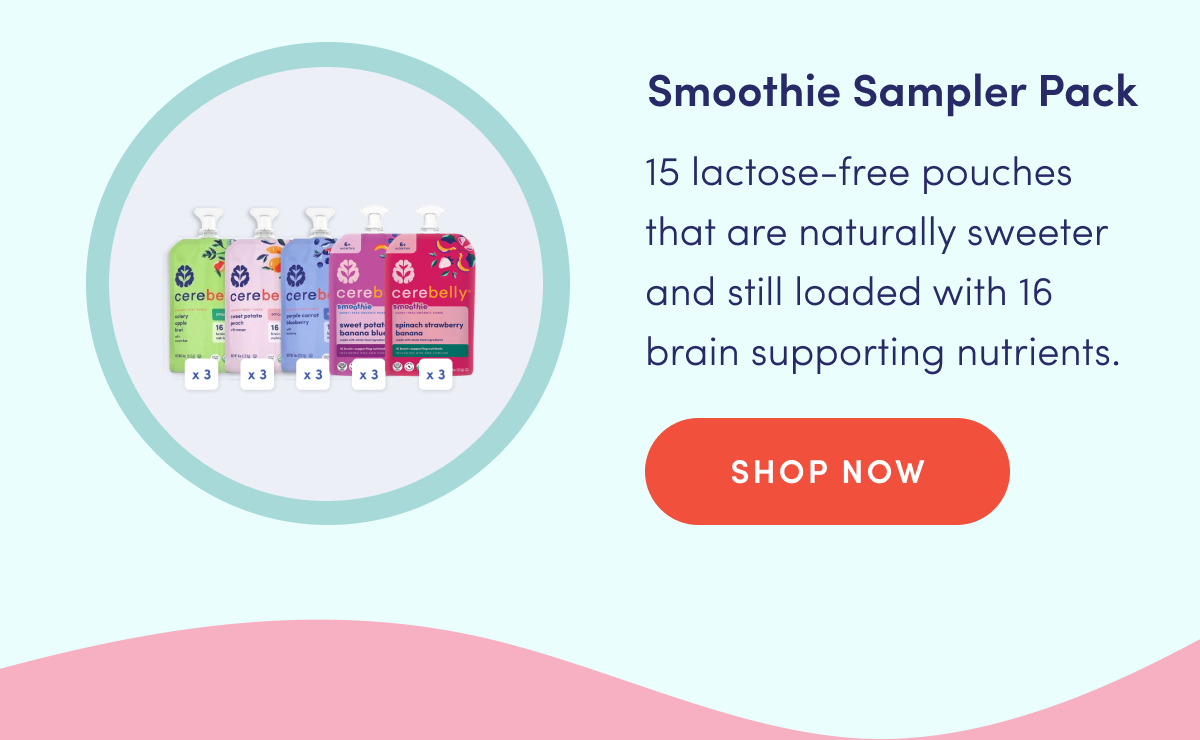 Smoothie Sampler Pack | 15 lactose-free pouches that are naturally sweeter and still loaded with 16 brain supporting nutrients. | SHOP NOW