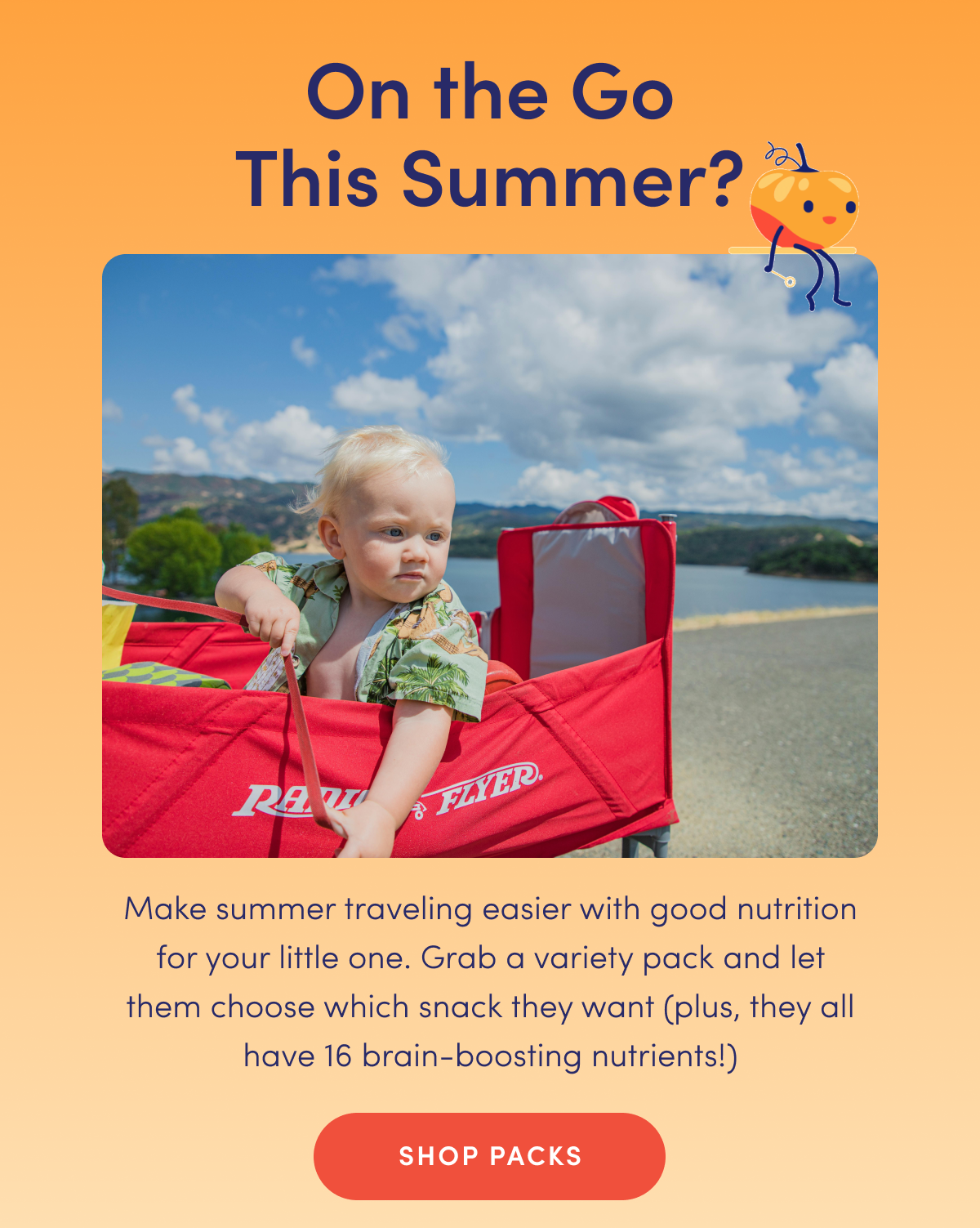 On the Go This Summer? | Make summer traveling easier with good nutrition for your little one. Grab a variety pack and let them choose which snack they want (plus, they all have 16 brain-boosting nutrients!) | SHOP PACKS