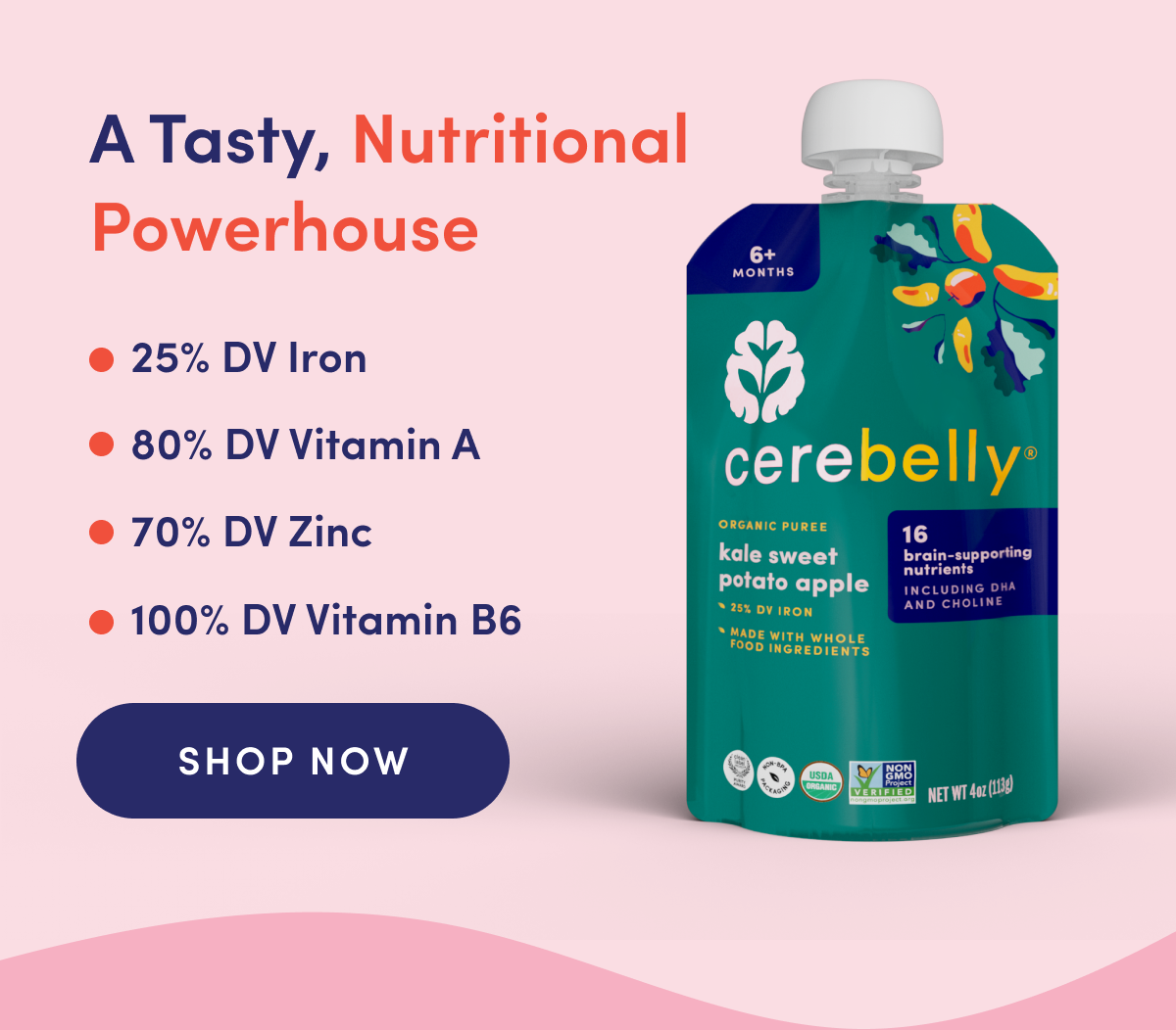 A Tasty, Nutritional Powerhouse | 25% DV Iron; 80% DV Vitamin A; 70% DV Zinc; 100% DV Vitamin B6 | SHOP NOW
