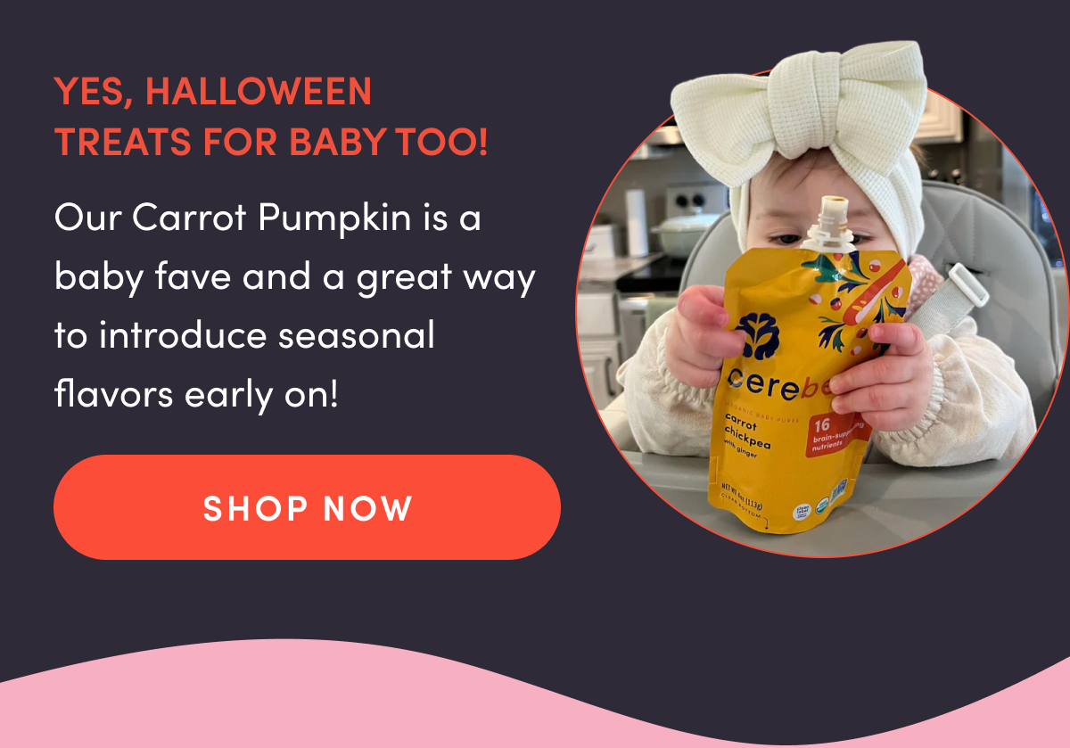 Yes, Halloween Treats For Baby Too! | Our Carrot Pumpkin is a baby fave and a great way to introduce seasonal flavors early on! | SHOP NOW