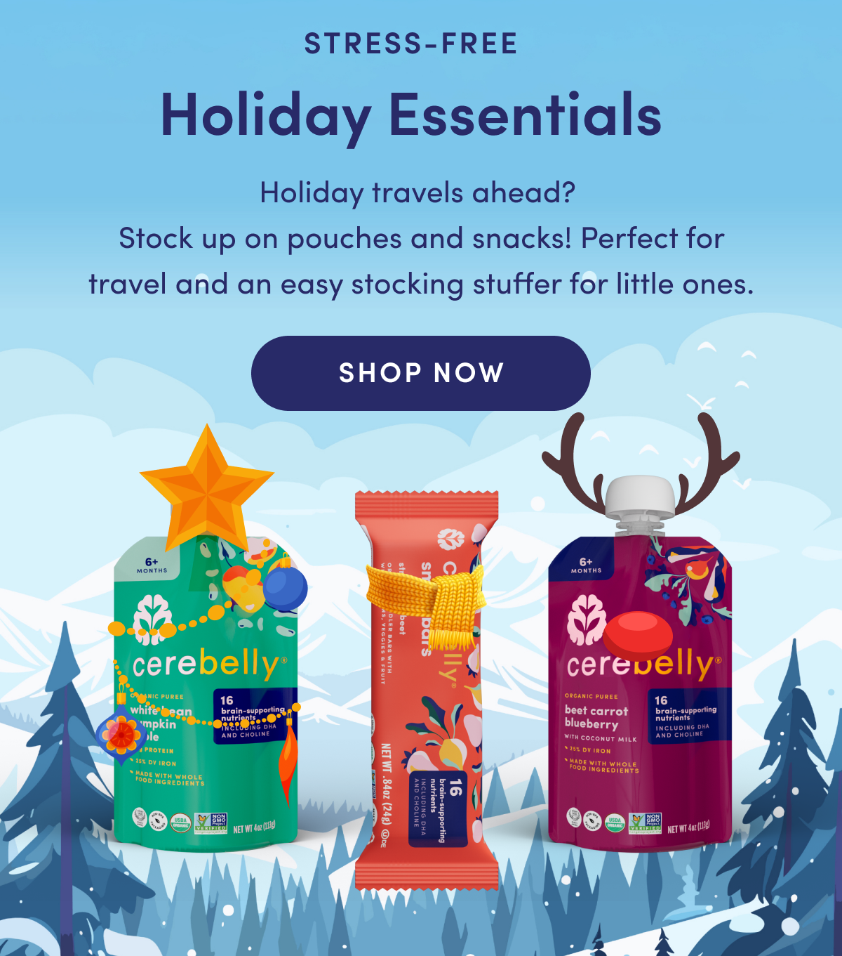 Stress-Free Holiday Essentials | Holiday travels ahead? Stock up on pouches and snacks! Perfect for travel and an easy stocking stuffer for little ones. | SHOP NOW