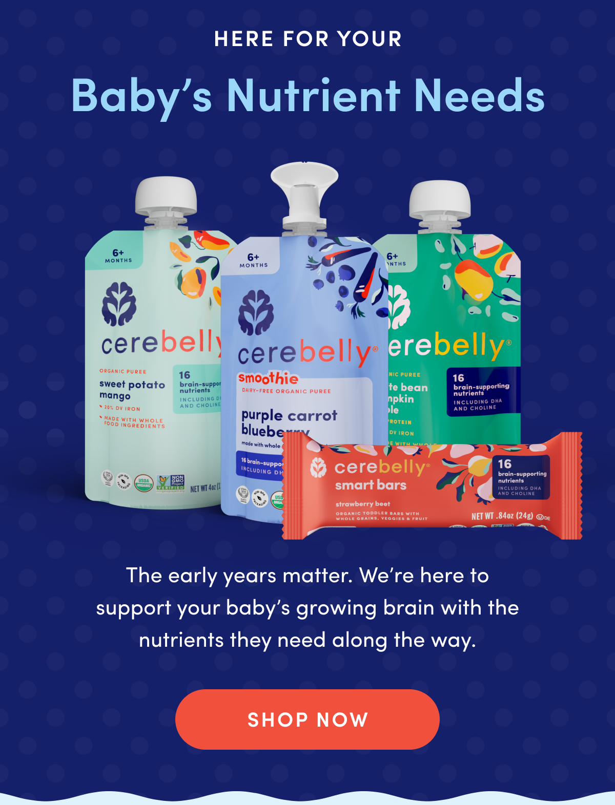 Here For Your Baby's Nutrient Needs | The early years matter. We're here to support your baby's growing brain with the nutrients they need along the way. | SHOP NOW