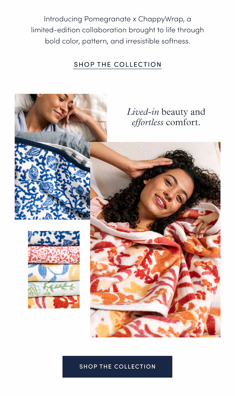 Introducing Pomegranate x ChappyWrap, a limited-edition collaboration brought to life through bold color, pattern, and irresistible softness.
