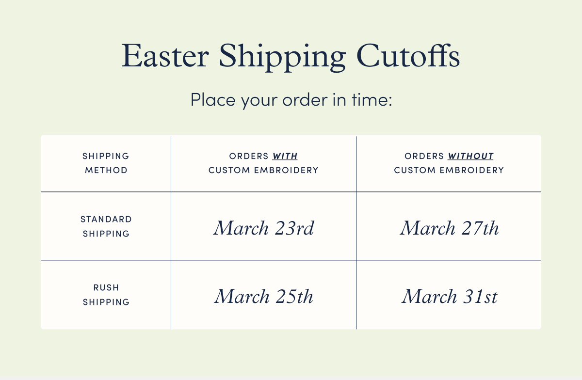 Easter Shipping Cutoffs