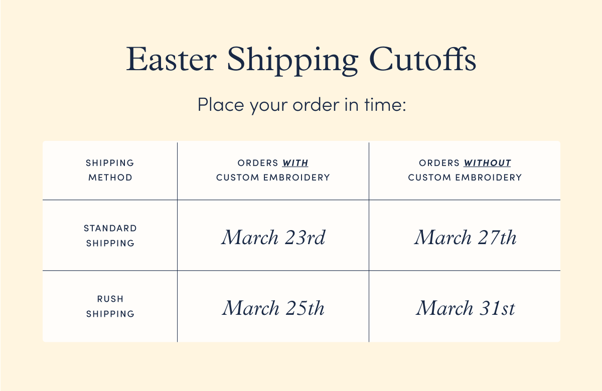 Easter Shipping Cutoffs