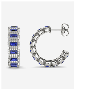 Sapphire East-West Halo Midi Hoop Earrings