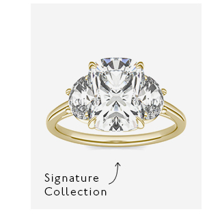 Elongated Cushion Signature Half Moon Three-Stone Engagement Ring