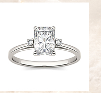 1.82 CTW DEW Radiant Forever One Moissanite Solitaire With Side Accents Engagement Ring In 14K White Gold