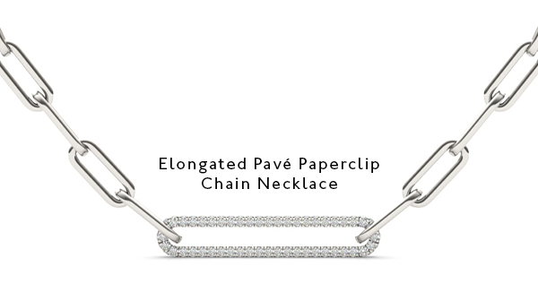 Elongated Pavé Paperclip Chain Necklace