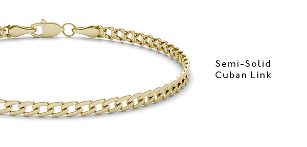 Semi-Solid Cuban Link 7.5 In. Chain Bracelet 3.45mm