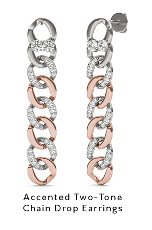 Accented Two-Toned Chain Drop Earrings