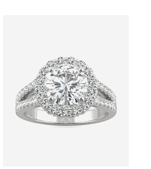 Round Hearts & Arrows Signature Split Shank Accented Halo Engagement Ring