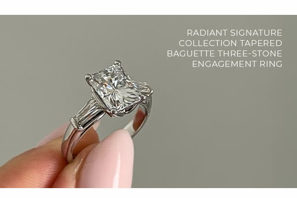 Radiant Signature Tapered Baguette Three-Stone Engagement Ring