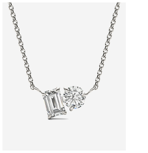 Round Brilliant And Emerald Toi Et Moi Necklace