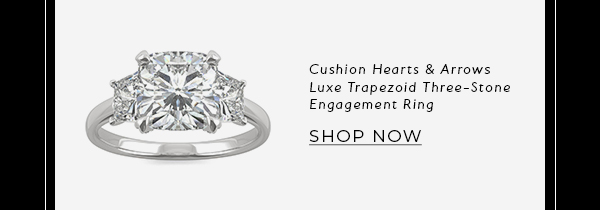 Cushion Hearts & Arrows Luxe Trapezoid Three-Stone Engagement Ring