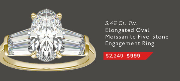 3.46 CTW DEW Elongated Oval Moissanite Five-Stone Ring