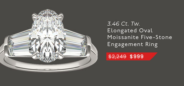 3.46 CTW DEW Elongated Oval Moissanite Five-Stone Ring