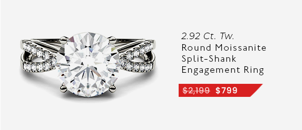 2.92 CTW DEW Round Moissanite Split Shank Engagement Ring In 14K White Gold