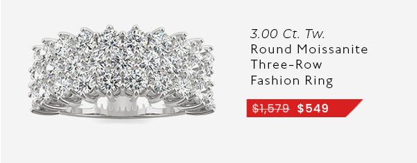 3.00 CTW DEW Round Moissanite Three-Row Fashion Ring In 14K White Gold