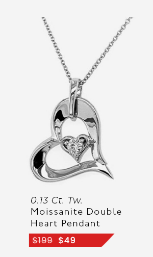 0.13 CTW DEW Moissanite Double Heart Pendant In Sterling Silver