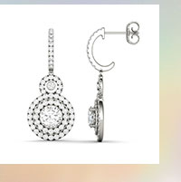 2.82 CTW DEW Round Forever One Moissanite Double Halo Drop Earrings In 14K White Gold