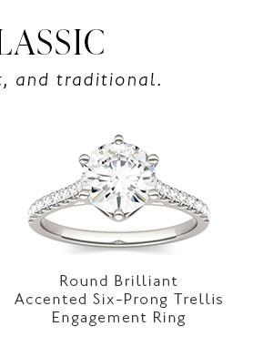 Round Brilliant Accented Six-Prong Trellis Engagement Ring