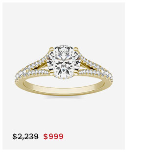 1 1/3 CTW Round Caydia Lab Grown Diamond Split Shank Hidden Halo Ring 14K Yellow Gold