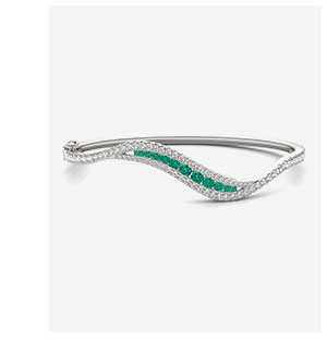 Emerald Accented Feather Bangle Bracelet