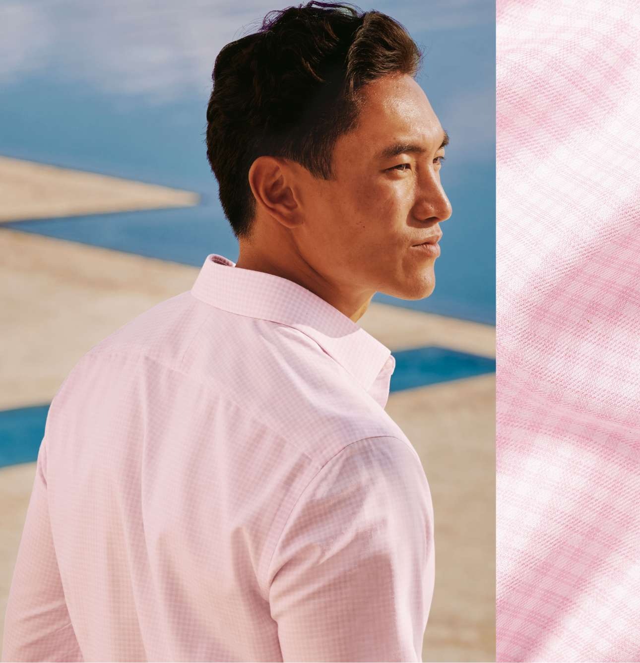 Non-Iron Cotton Linen Check Shirt - Sky Blue