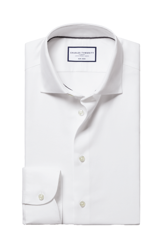 Semi-Cutaway Non-Iron Cotton Linen Shirt - White