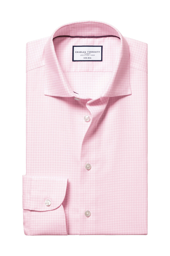 Non-Iron Cotton Linen Check Shirt - Pink