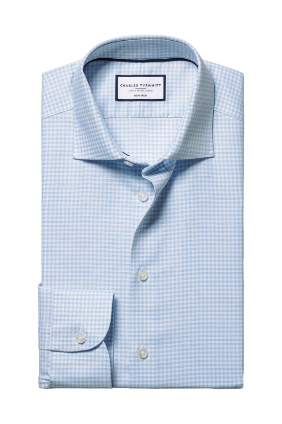Non-Iron Cotton Linen Check Shirt - Sky Blue