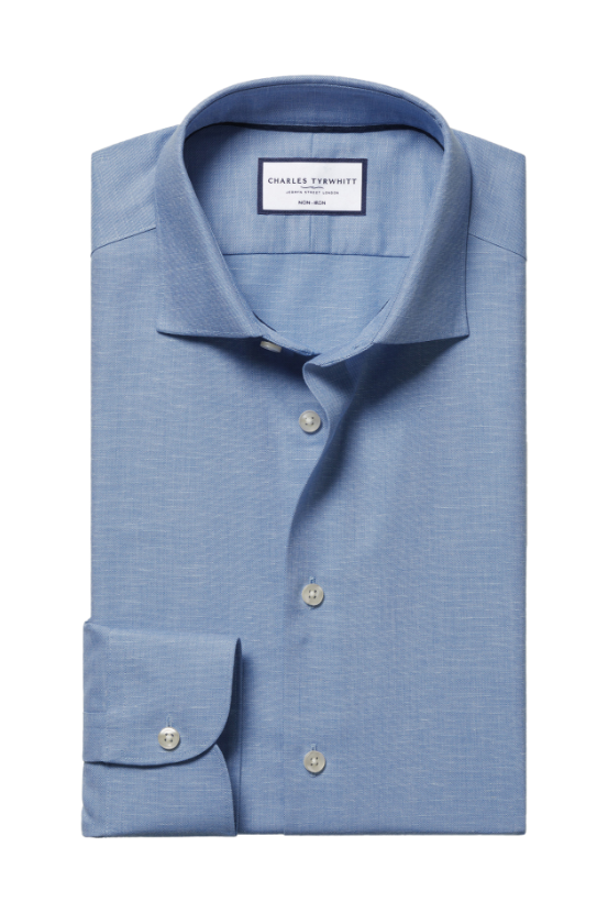 Non-Iron Cotton Linen Shirt - Cornflower Blue