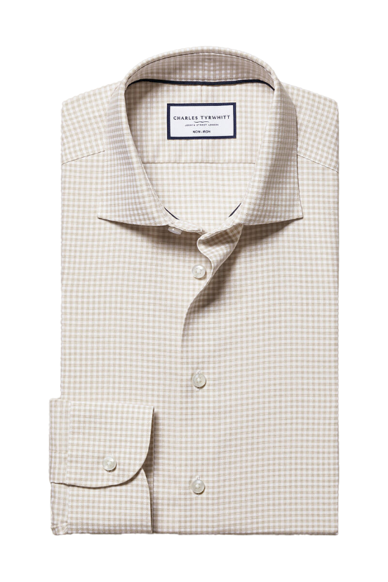 Non-Iron Cotton Linen Check Shirt - Stone