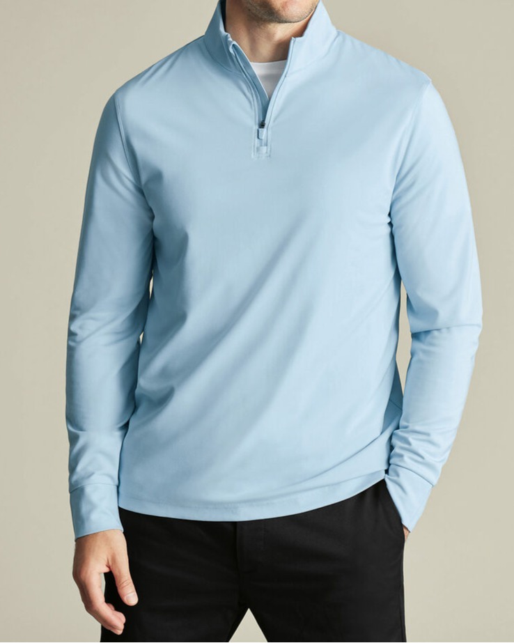 Performance Quarter Zip Sweater - Light Blue