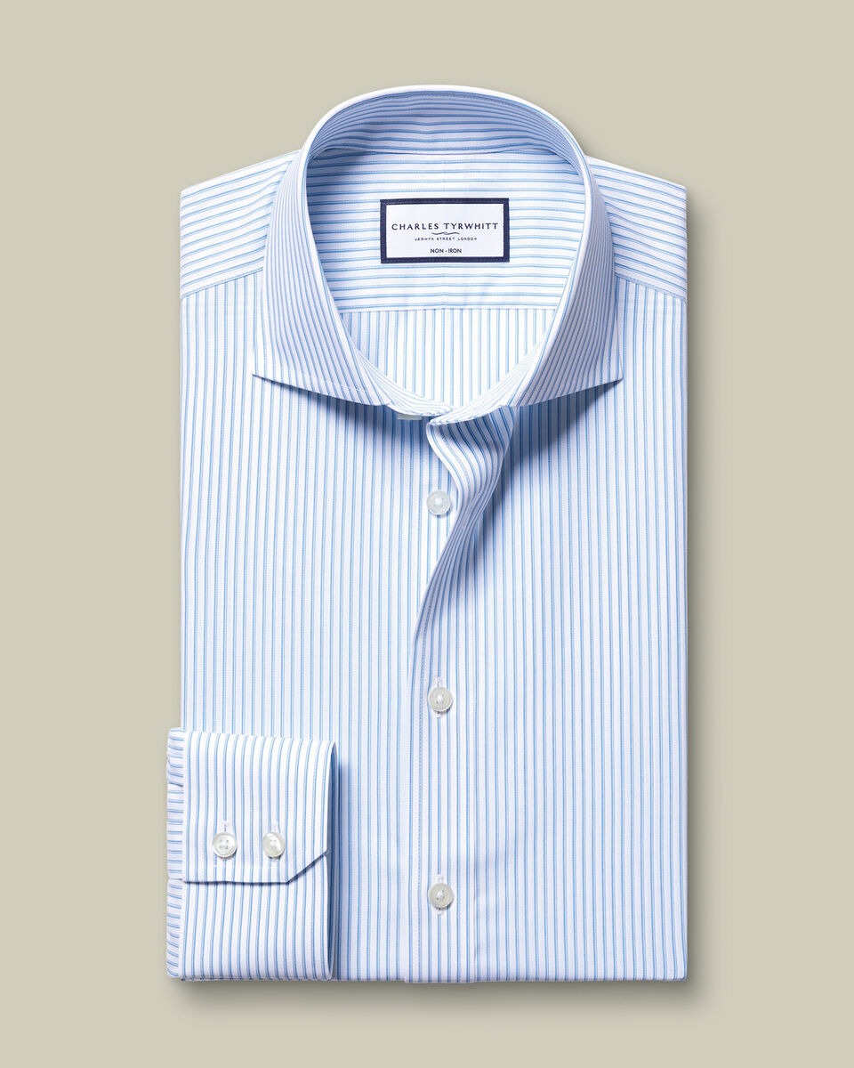 Non-Iron Poplin Stripe Shirt - Ocean Blue
