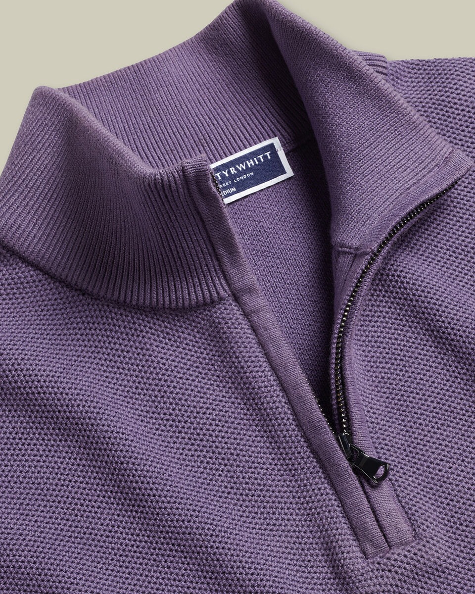 Honeycomb Quarter Zip Sweater - Purple