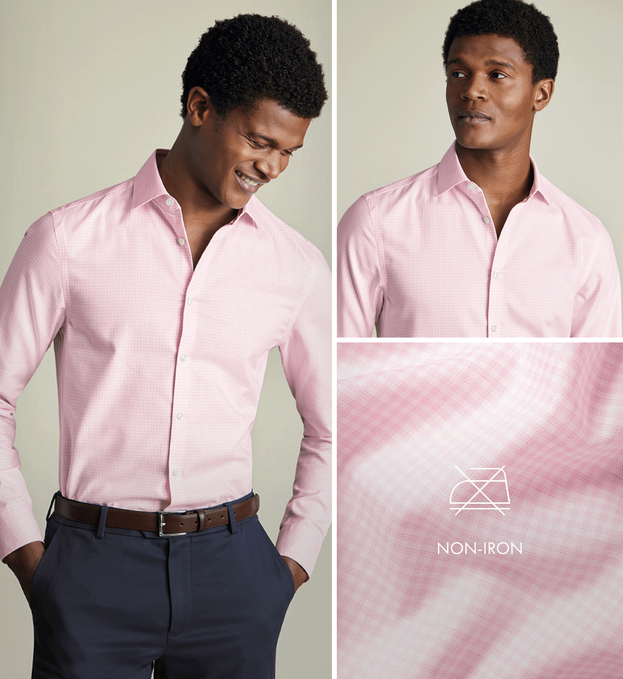 Non-Iron Cotton Linen Check Shirt - Pink