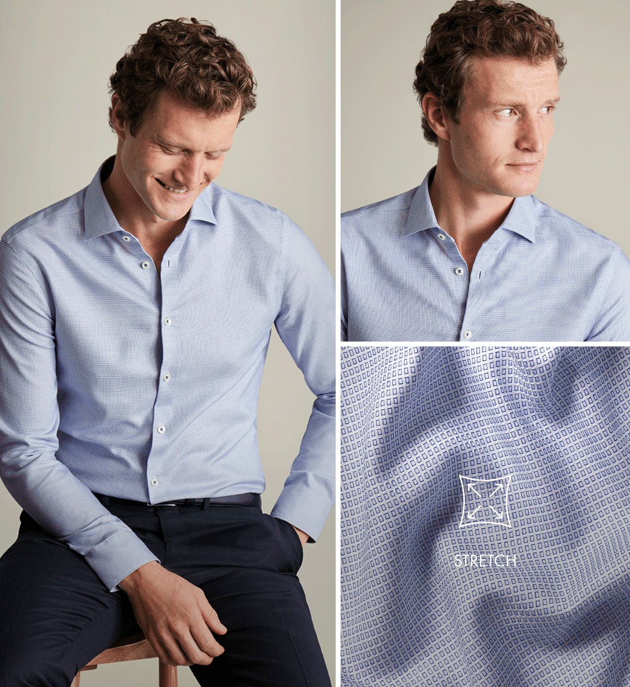 Non-Iron Stretch Texture Square Shirt - Cobalt Blue