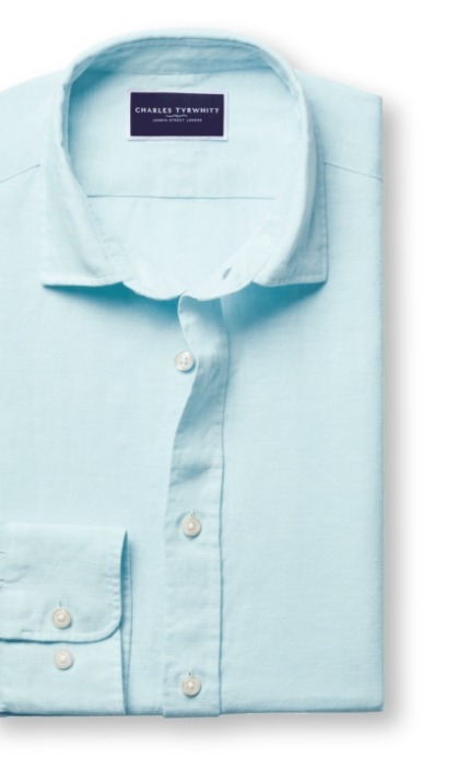 Pure Linen Shirt - Aqua Green
